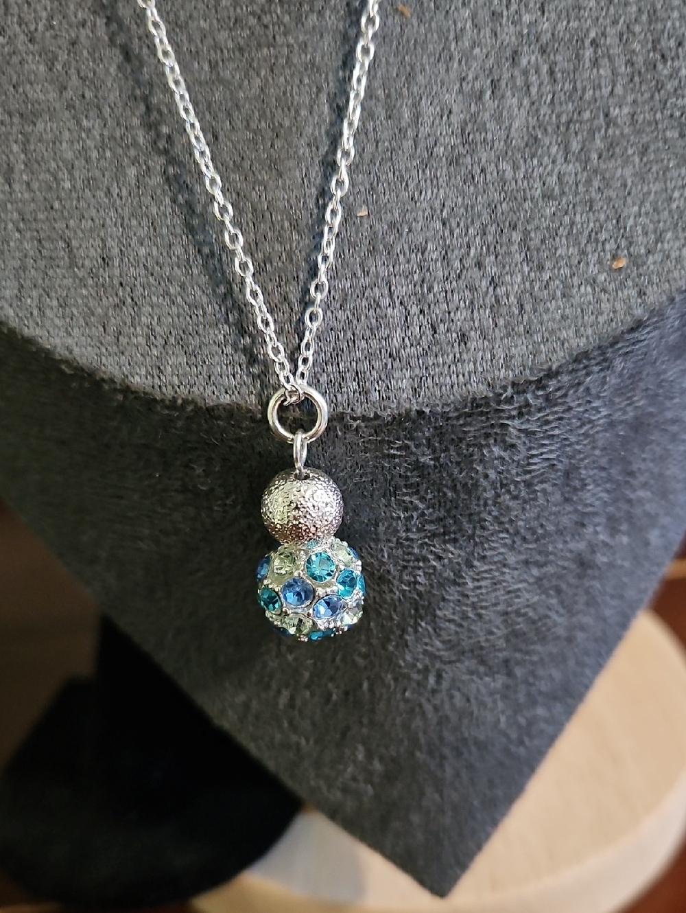 Sterling Silver Necklace with Blue Crystal Pendant